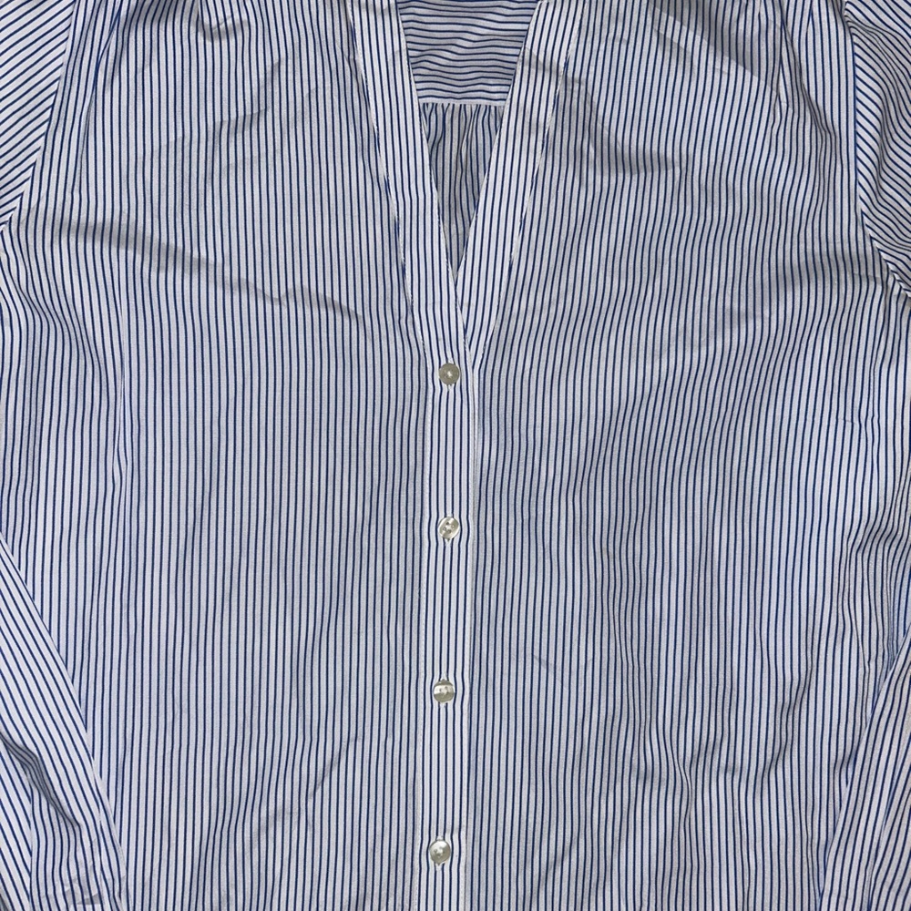 Ann Taylor Men's White and Blue Pinstripe Shirt - Picture 3 of 4